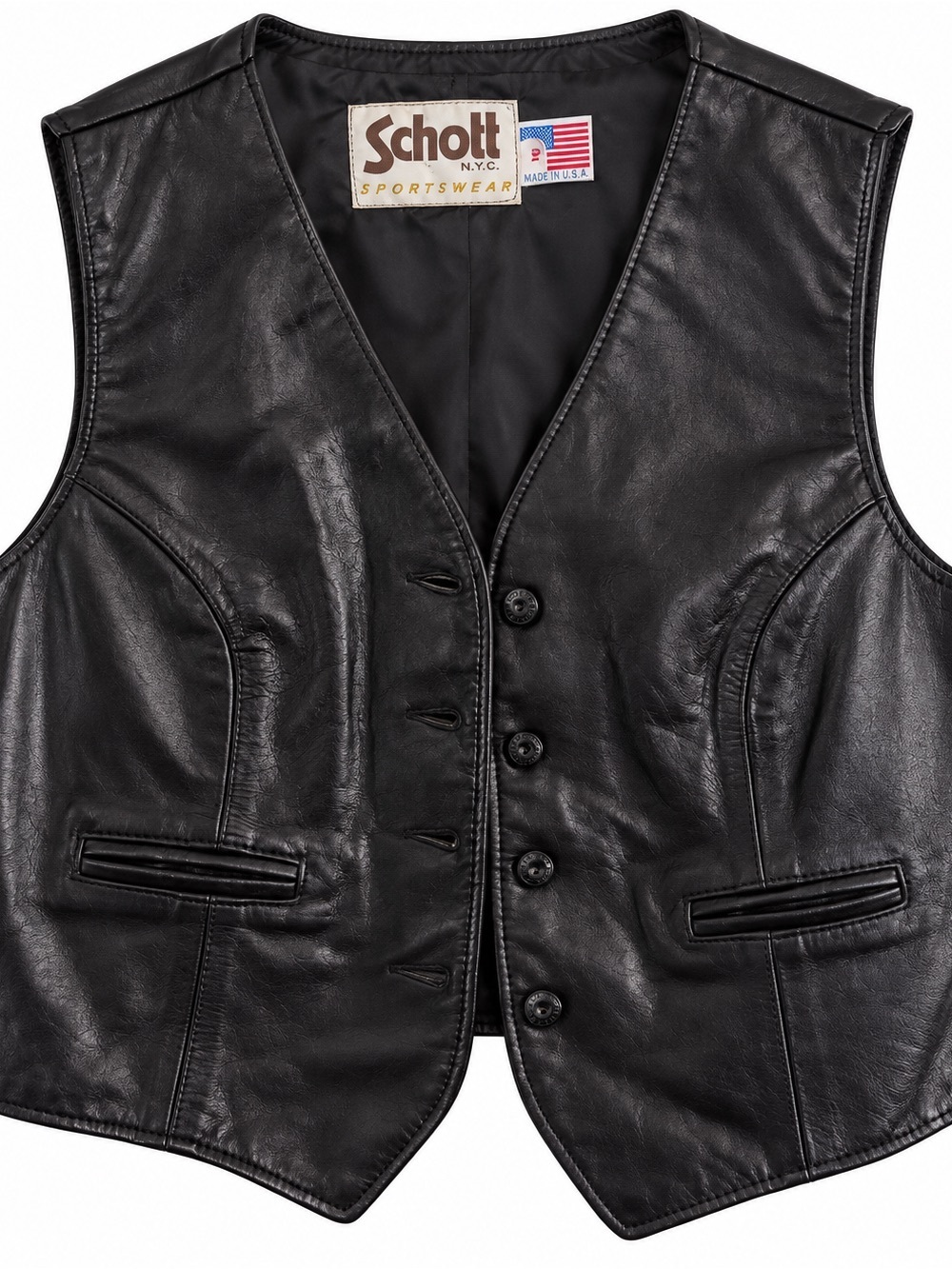 Vintage Schott NYC Black Leather Vest Women’s Size 18 Made in USA 🇺🇸